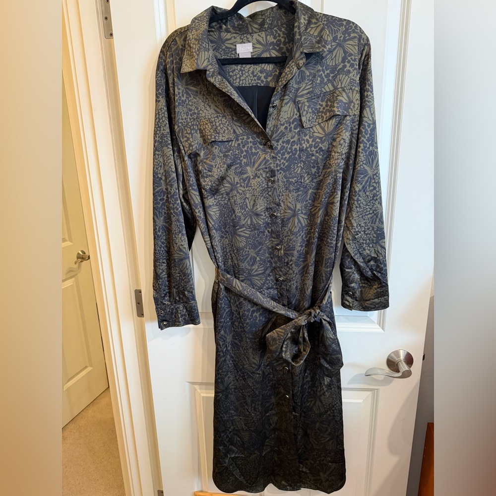 Chico’s long sleeve long line butterfly print shirt dress